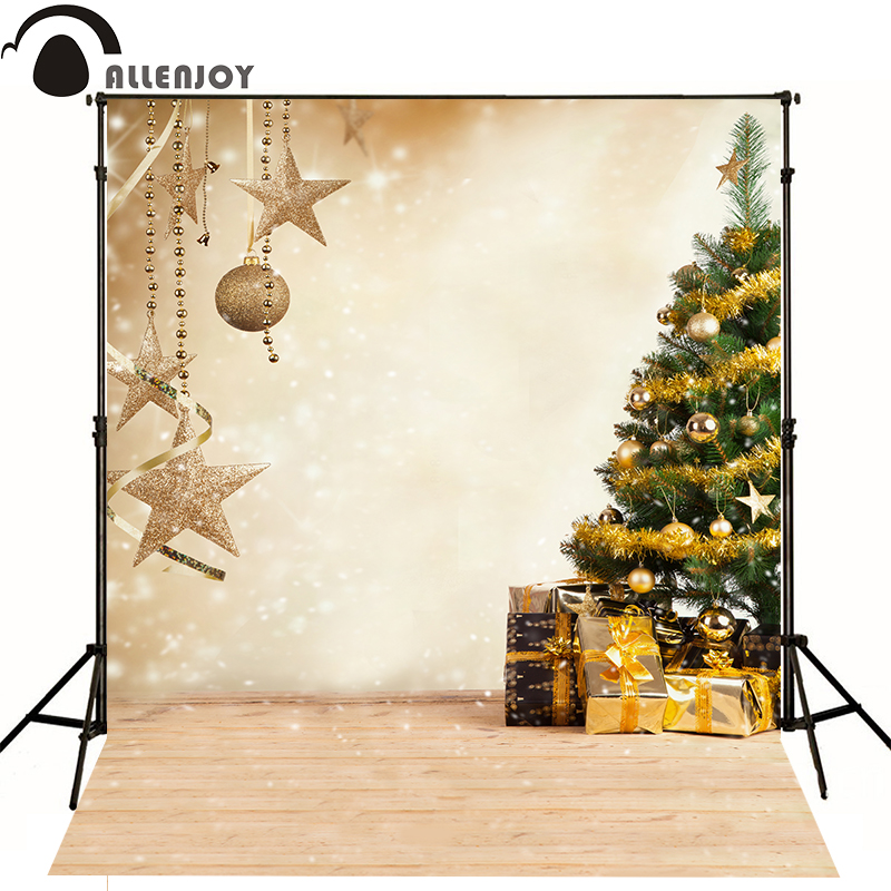 Allenjoy 5*7ft Златна Дрво Божиќ Backdrops Фотографија Снег Ѕид со Chritsmas Топката Дрво Позадини за Студио Photografia