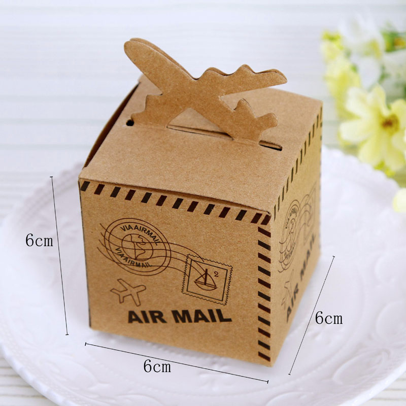 50pcs Kraft Хартија Бонбони Кутија Патување Тема Гроздобер Услуги Авион на Air Mail Бебе Туш Подарок Кутија Свадба Сувенири