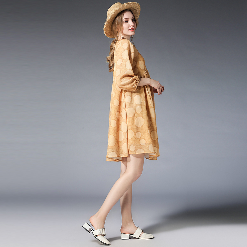 Точка на Печатење Секојдневен Големи Димензии Chiffon Фустан Пролет Лето Половина Ракав Лабава Слатка Фустани за Жени
