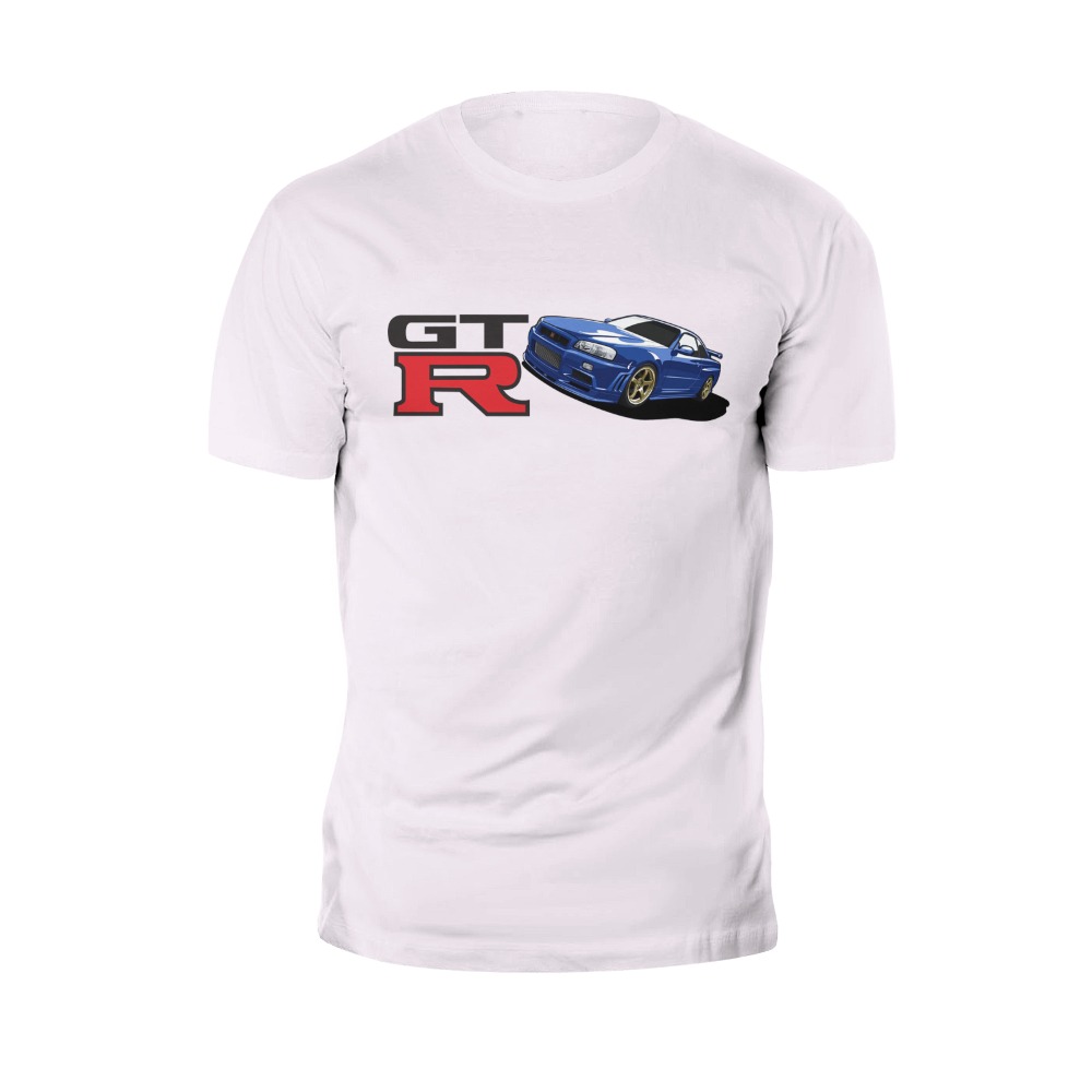 Новина Кул Блузи Tee кошули за Мажи Кратко Sleeve Т-маица Панорама GTR R34 BNR34 Логото JDM Кул Блузи Т кошула