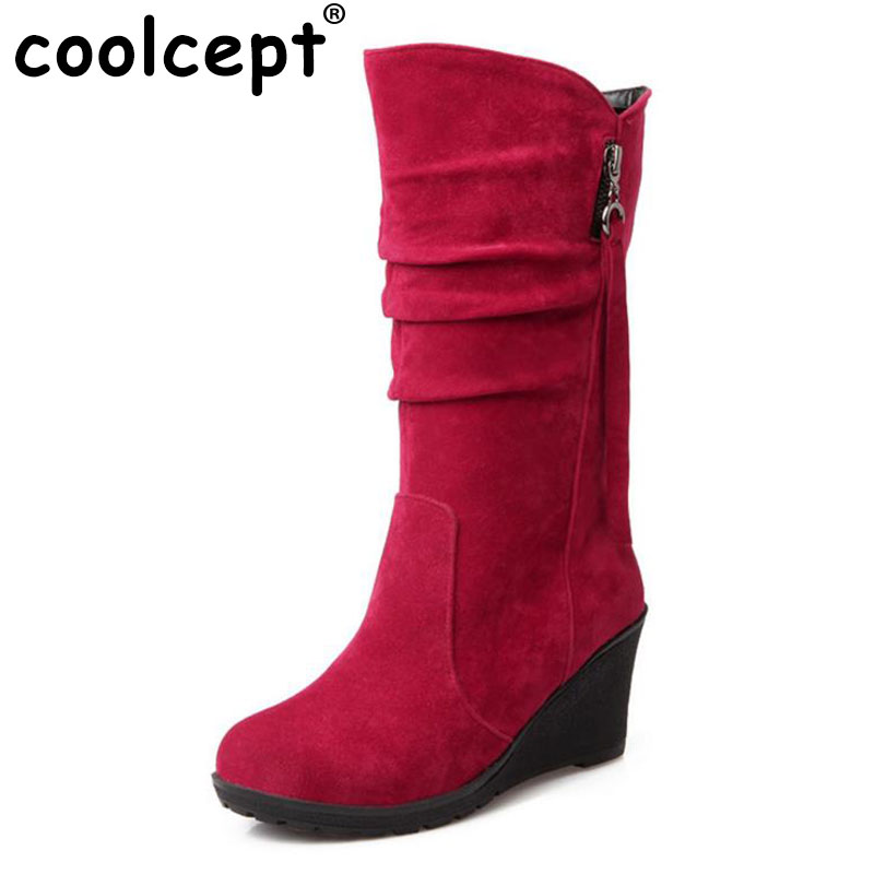 Coolcept Големина 30-49 Жените Оптоварување Половина Кратко секси Чизми Виножито Боја на Зимата Снег Подигање Обувки Топло Botas Feminina Чевли