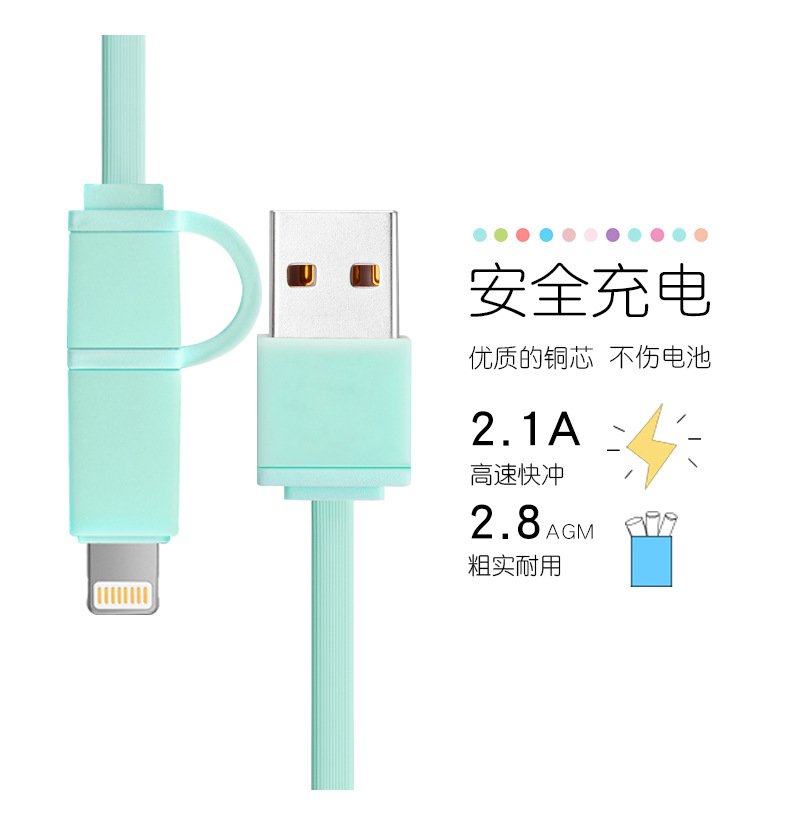На Ausuky Носат шема 2 во 1 Продолжи Микро USB Кабел 2.1 Брзо Адаптер за Полнење Кабел за Податоци за Полначот за IOS