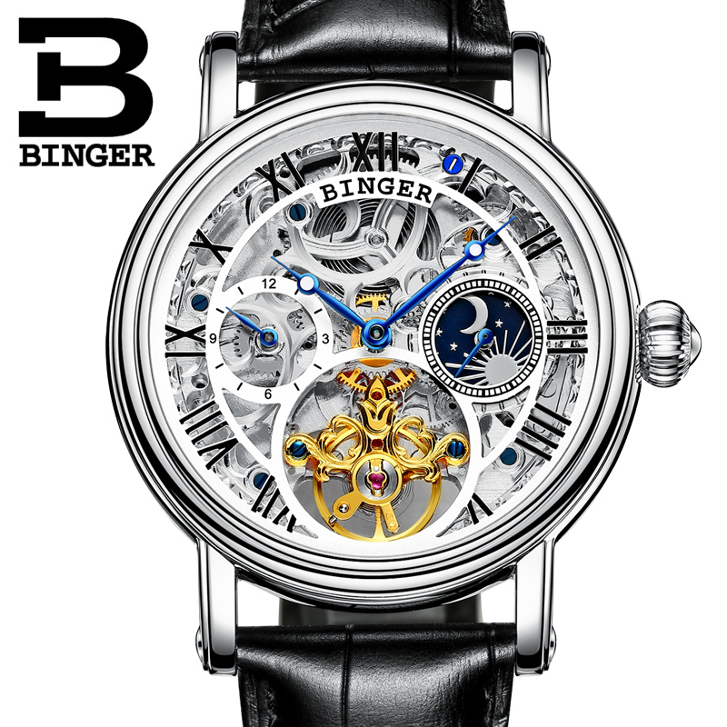 Швајцарија BINGER мажите се види луксузен бренд Tourbillon Relogio Masculino отпорен на вода Механички рачни часовници