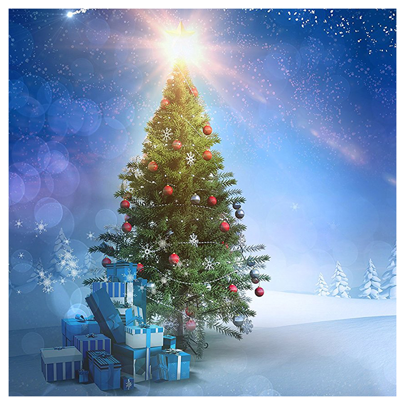 7x5ft Сино Небо Божиќ Фотографија Позадина Снег Елка Сјајот Ѕвезда Снегулка Шума во Зима Позадина Назад пад