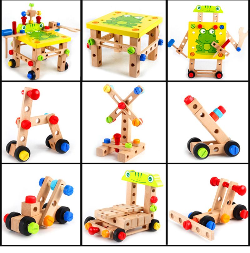 Дрвени собрани Различни алатка стол мултифункционален орев Демонтирање во комбинација играчка собранието модел загатка играчки за деца детска