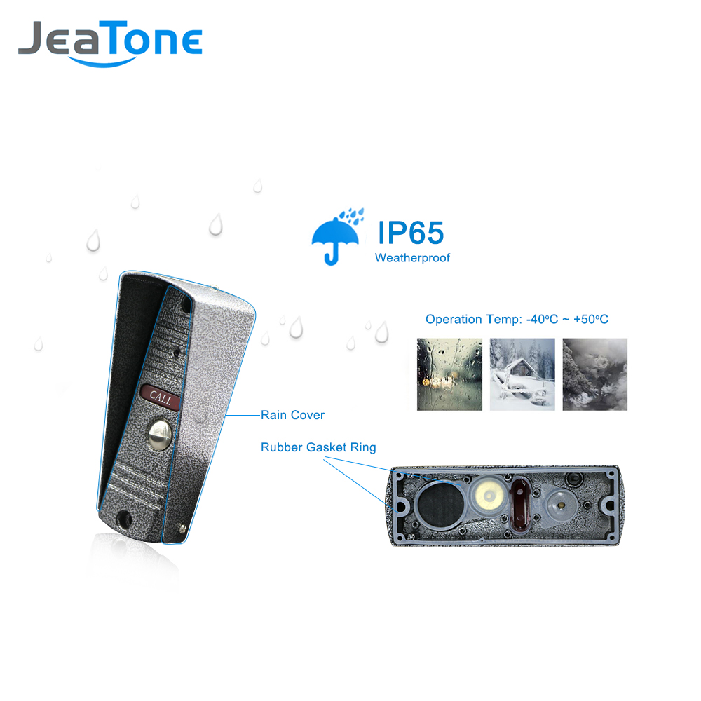 JeaTone 7 инчен Видео Врата Телефон Спогодба Допир Копче за Следење Далечинско Отклучување Водоотпорен IR Ноќ Визија