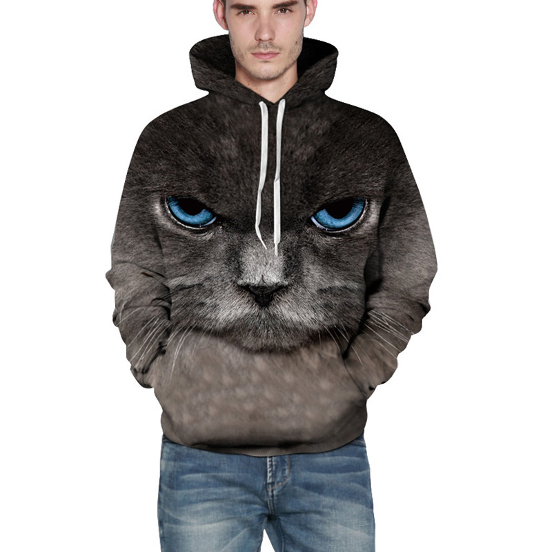 [EL BARCO] Смешни 3D Мачка Печати Дуксери за Мажи Пролет Хип Хоп Жените Sweatshirt Грб Греј Тенок Машки Секојдневен Pullover