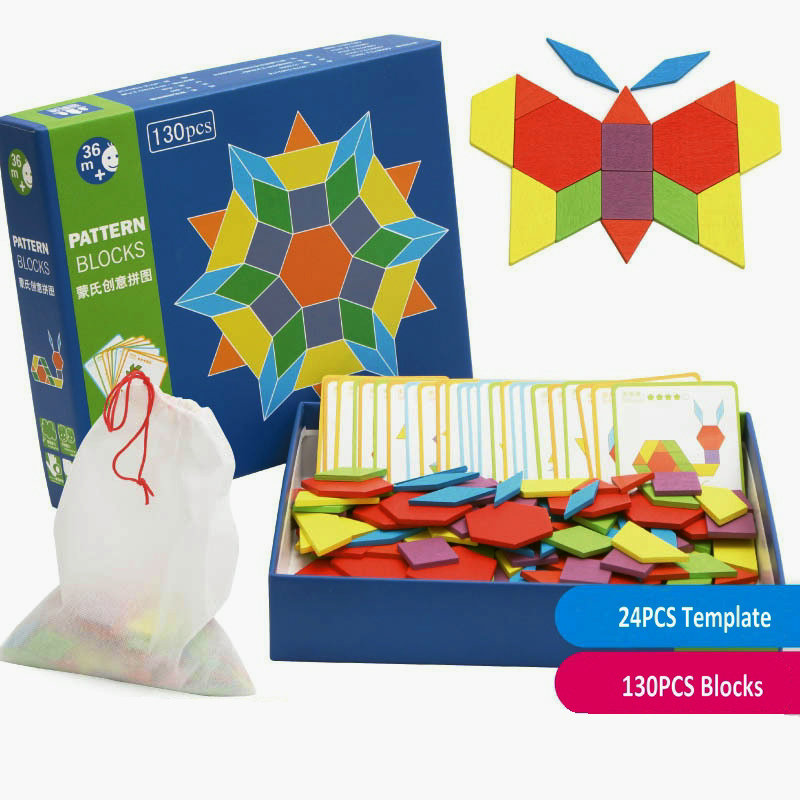 Бесплатен превозот 130 парчиња Деца montessori СИДА креативни дрвени загатка играчка, Montessori креативни загатка/Шема