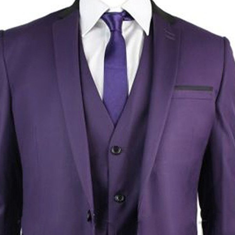 Виолетова Формално Мажите Одговара Три Парче Јакна Панталони Вест Сопствени Направени Едно Копче Свадба Младоженецот