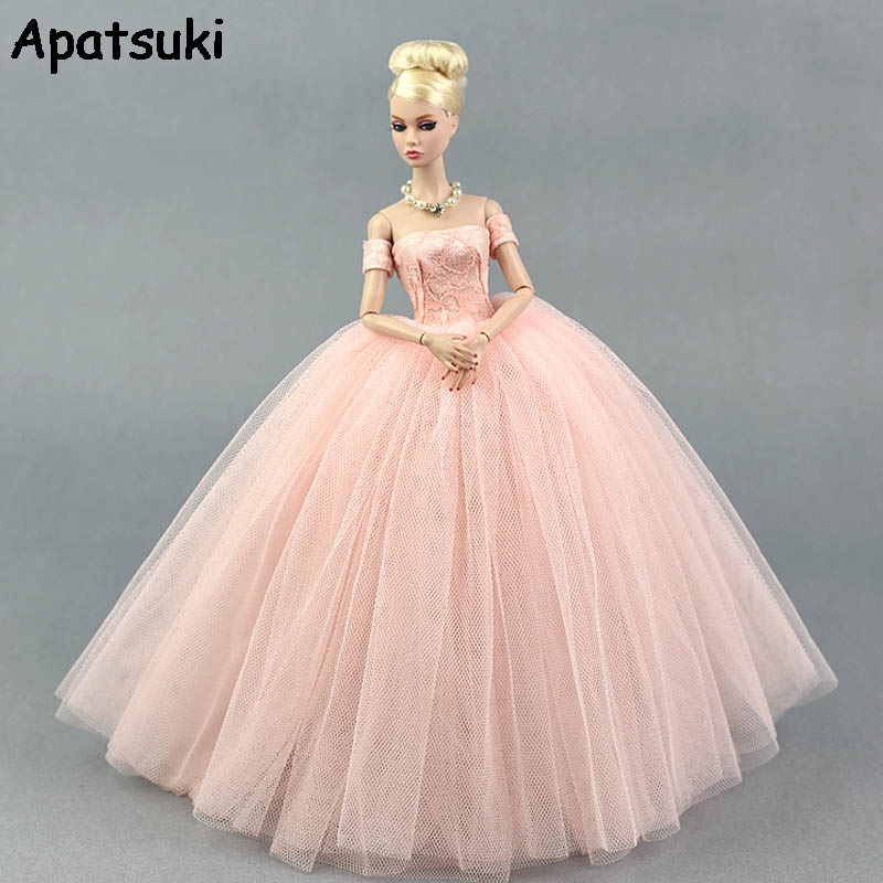 Пинк Мода Свадба се Облекуваат на Кукла Барби Принцеза Вечер Партија Облека Носи Долги Фустани Кукла Облека за Барби