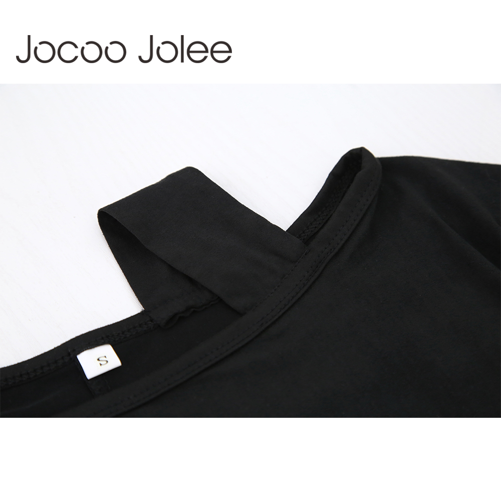 Jocoo Jolee Секси Едната Рака Жените Блузи Коса Црта Вратот Улица Wearings Мода Лабава Стил Т-Маица Солидна 3 Бои На