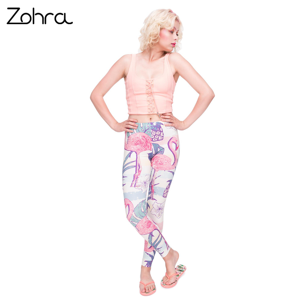 Zohra Ретро Стил На Жените Legging Домот Фламинго Печатење Leggings Фитнес Висока Половината Жена Флексибилни Панталони