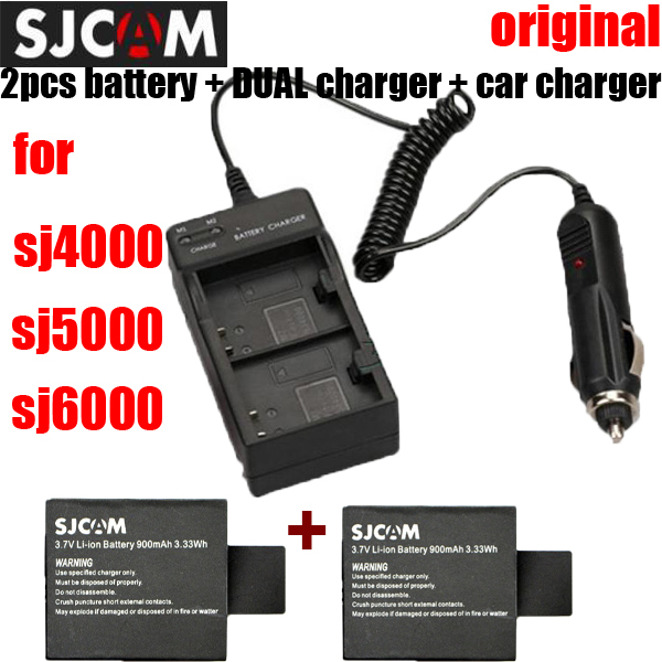 2pc SJCAM sj4000 батеријата sj5000 sj6000 батеријата + dual батерија полнач за во Автомобил Полнач за SJCAM sj 4000 5000 6000 камера додатоци