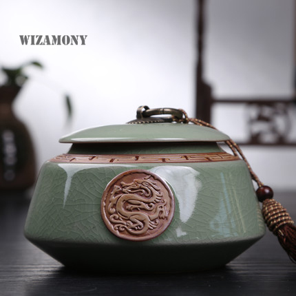 Змеј Топла Продажба Врвот Одделение Пукам Глазура Longquan Celadon Керамика Капацитет За Еко-Пријателски Чај Caddy Чај