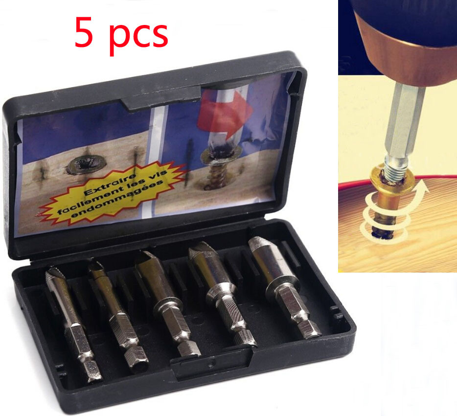 5PC Оштетени Завртка Смена Extractor Вежба алатка сет со 1/4 инчи(6.35 mm) Хексадецимален месо тело & случај