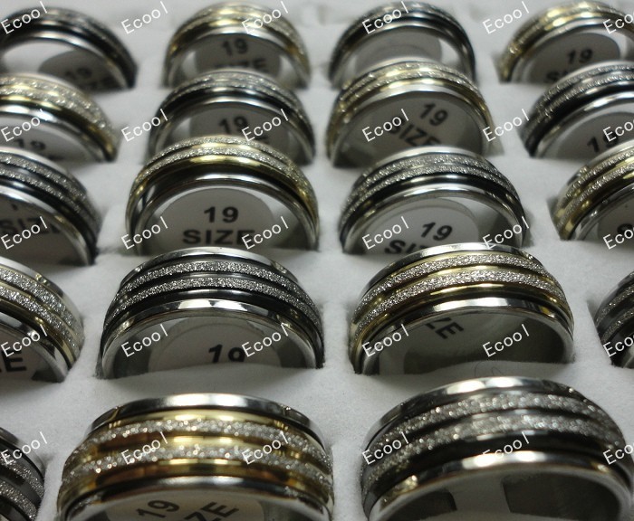 100pcs трговија на големо накит прстен Меша многу убава чистење&спин нерѓосувачки челик прстени бесплатен превозот BL307