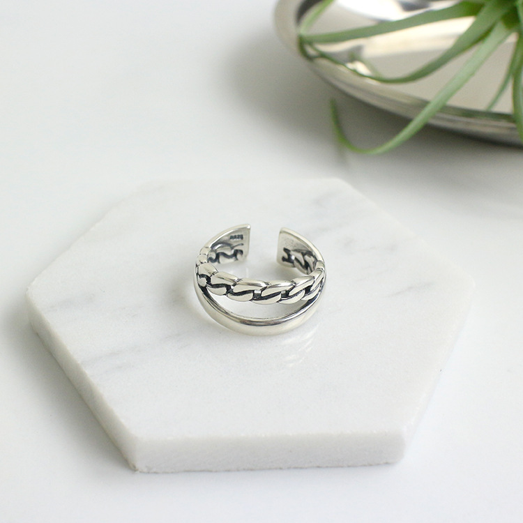 Вистински 925 фунта сребро синџир крстот прстени за жените accessaries ringen, гроздобер прилагодливи прстен bague femme