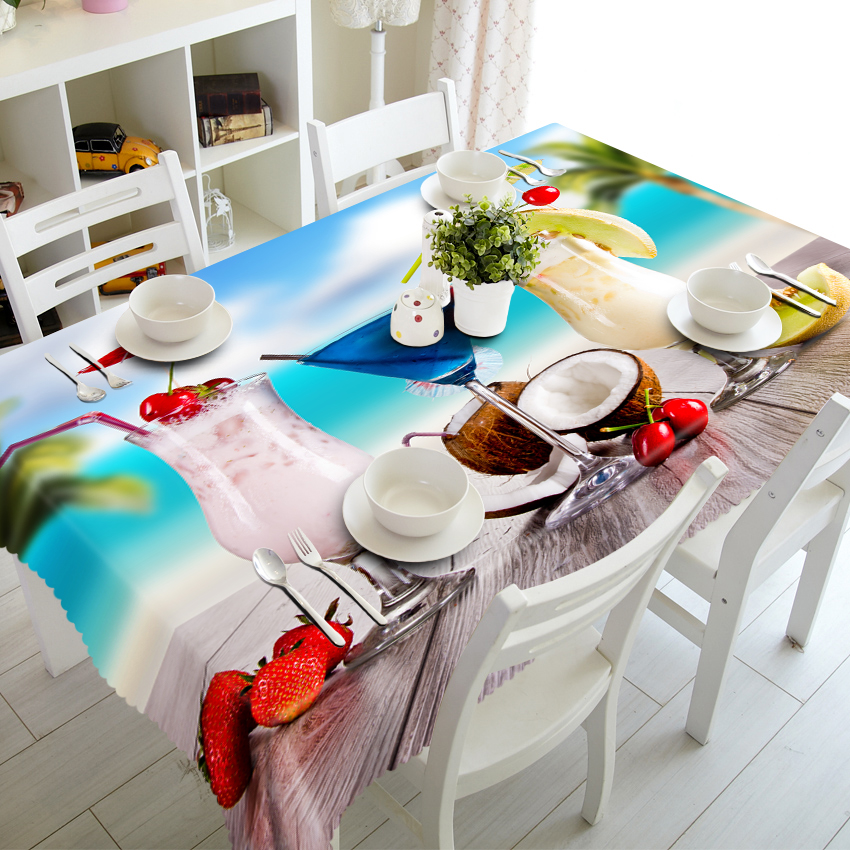 Индивидуализира Tablecloth 3D Вкусни Пијат Јагода Шема Dustproof Перат Крпа Згусне Правоаголни и Тркалезни Маса Крпа