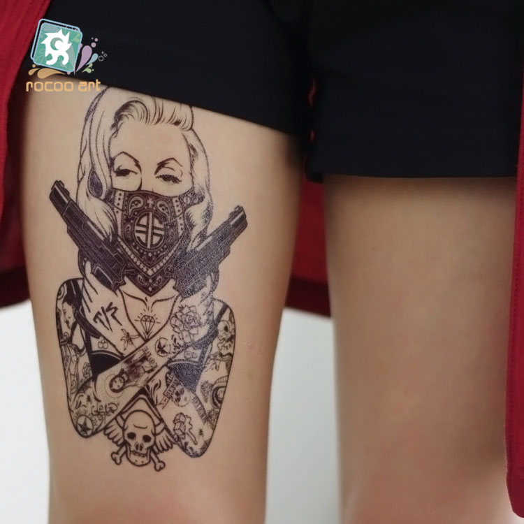 Rocooart Маска Жените Пиштол Тетоважа На Телото Уметност Водоотпорен Привремена Тетоважа Налепници За Мажи Хена Tatouage