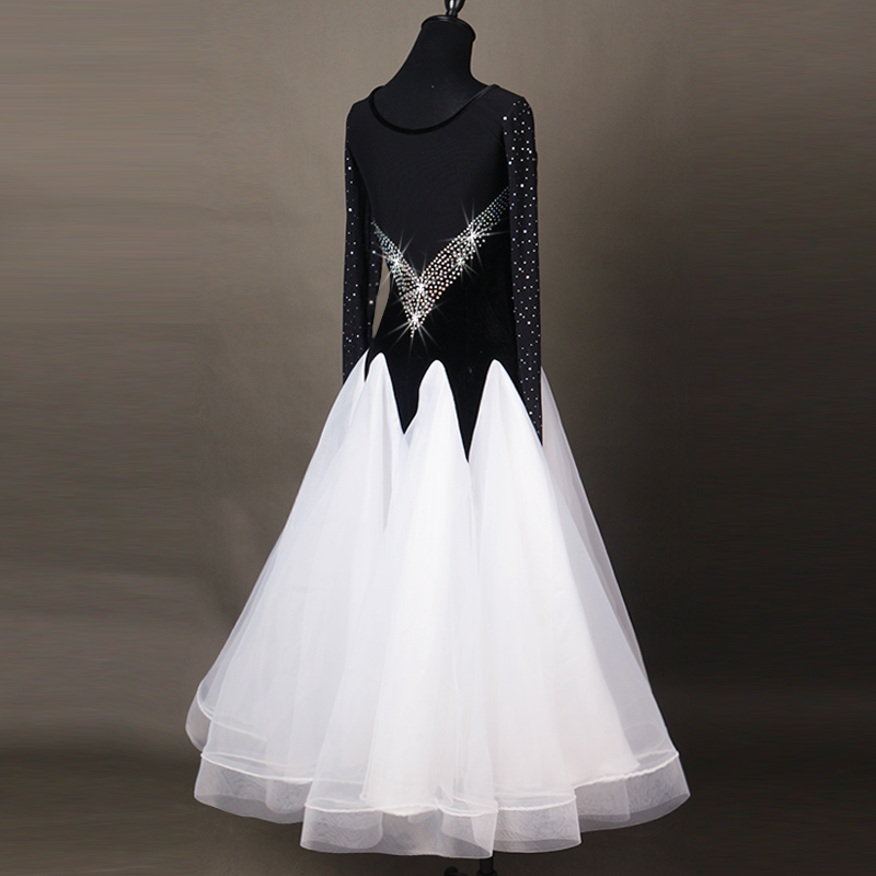 бела ballroom облека за жени ballroom конкуренција фустани долг ballroom танцува носат фустан стандард кристал танц носии