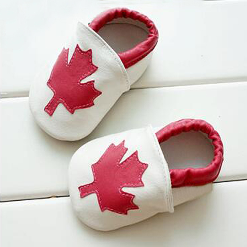 Maple Leaf вистинска Кожа Бебе moccasins првиот Пешаци девојки новороденче не се лизга Канада Знаме деца Мека единствена чевли