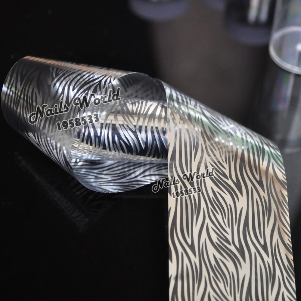 Сребро Zebras Шема Трансфер Фолија Мода Помине Уметност Decals Нокти Налепници DIY Совет S95