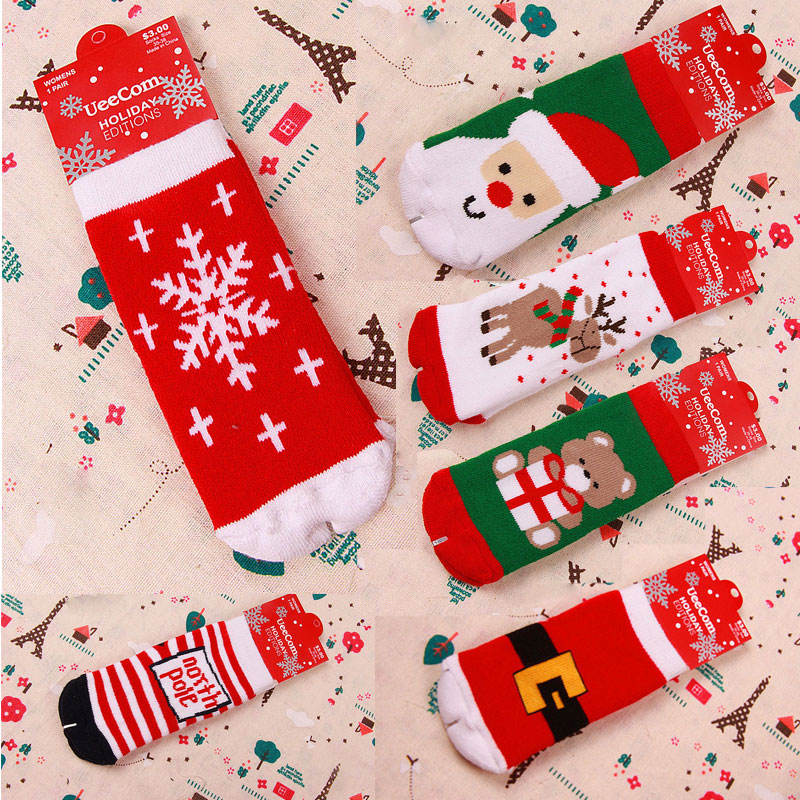 Божиќ тематските деца чист памук цртан филм жакард чорапи црвено Божиќ бебе чорапи Апсорбира потта пропустливост чорапи