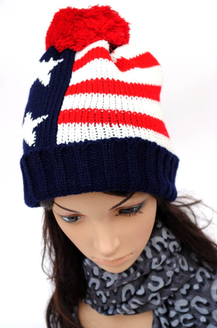 2018 есен и зима шапка мода Американското знаме шема топката плетени beanie капи за жените и капи gorro за мажи