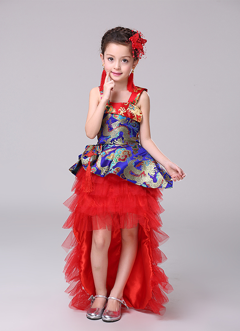 Детето Flamenco Танц Девојка Се Облекуваат Принцеза Вечер Фустан Деца Заостанува Здолниште Кинеската Традиционална Qiapo
