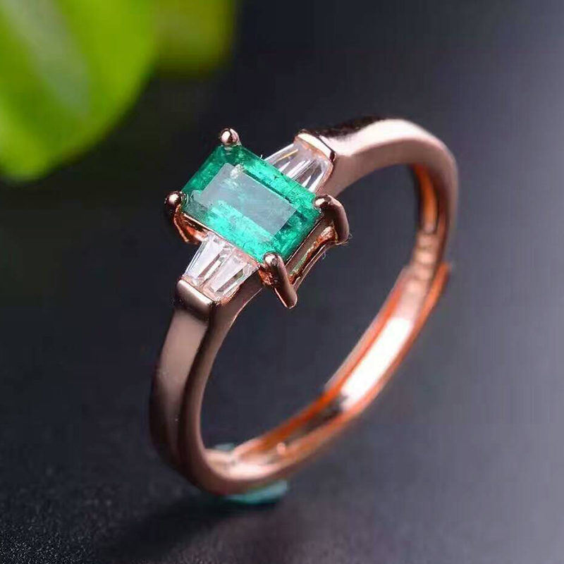 Домот смарагд прстен едноставен дизајн солидна 925 сребрен смарагд прстен 4mm*6mm природни смарагд накит романтични вљубените
