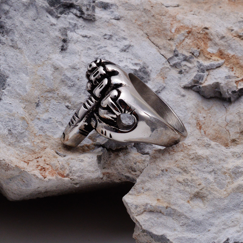 Нова Мода Мажите Прстен Титан накит од не ' Рѓосувачки челик Класичен Biker Сребро Мажите Исправено средниот прст Прстен US8-15
