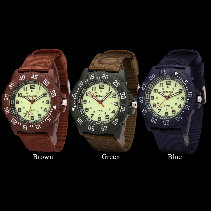 часовници мажите луксузен бренд BOAMIGO воена војска спортски часовници Кварц Види Најлон сина бенд рачни часовници