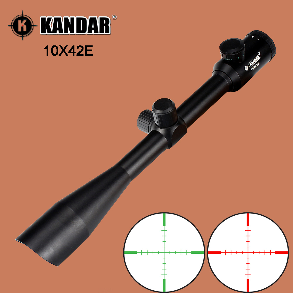 KANDAR 10X42E Ловечка Пушка Домет Црвено Зелено Осветлување Reticle со Интегрален Sunshade Тактички Оптика Место Пушка Опсег