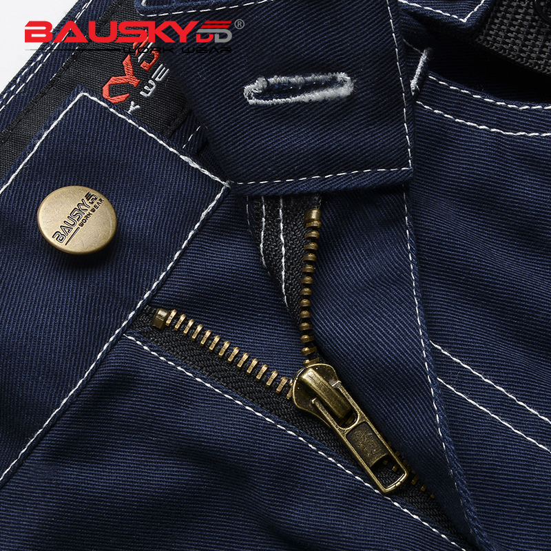 Bauskydd Mens Машки Трајни workwear мулти-џеб панталони со коленото влошки рефлексивни ленти памук работа панталони бесплатен превозот