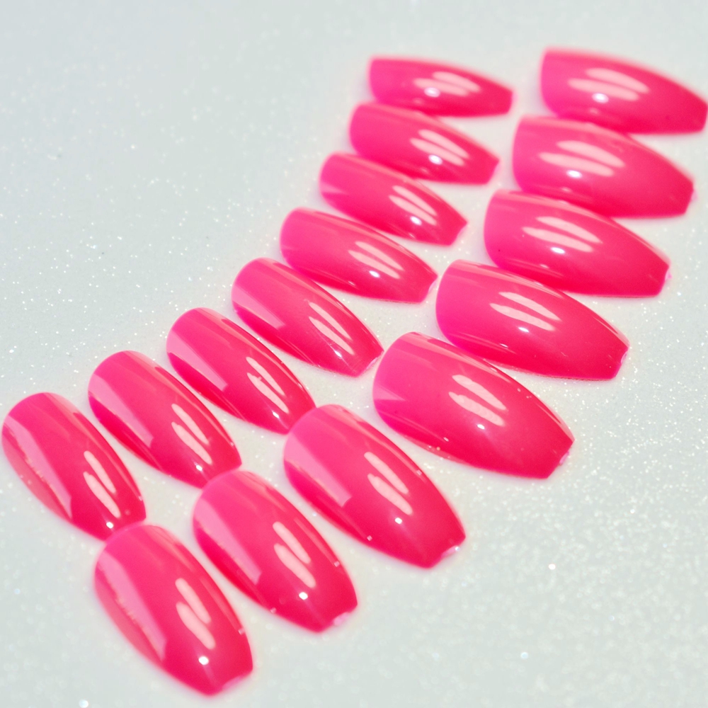 24Pcs Мода Сјајна Лажни Нокти Ковчег Лажни Нокти Топла Розова Притиснете На Ноктите DIY Помине Уметност Целосно Покривање