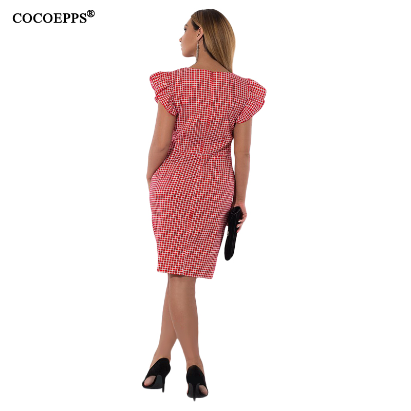 COCOEPPS Мода Plaid Печати Жените се Облекуваат 2018 Плус Szie Домот Femme Партија Фустани Големи Димензии Дами 6XL Работа