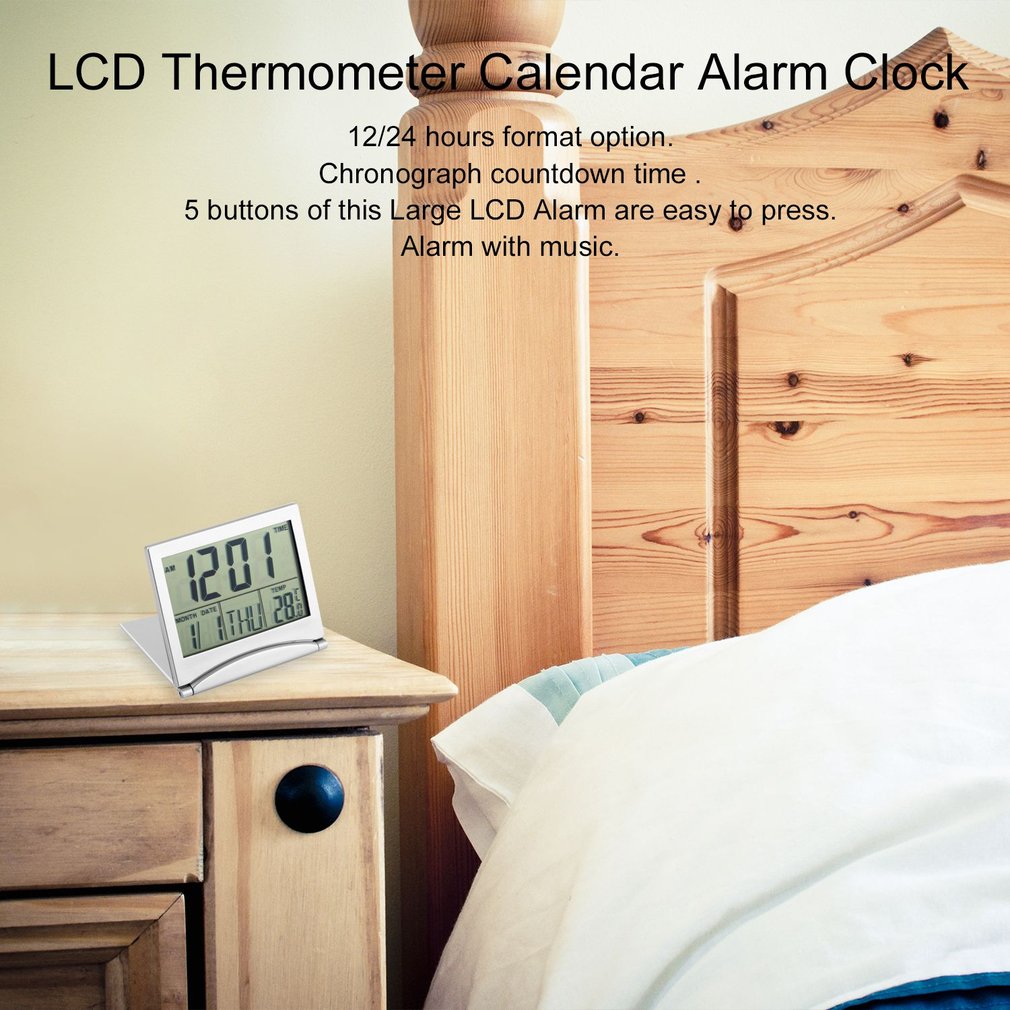 Нови Дигитални LCD Дисплеј Термометар Calendar Alarm Clock Флексибилни Покрие Биро часовници P20