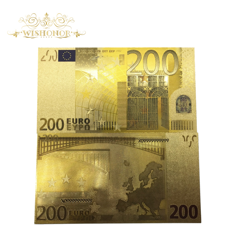 10pcs/многу Висок Квалитет на Боја Евро Банкноти по 200 ЕВРА, Банкноти во Злато Позлатен Лажни Пари За Домашна Декорација