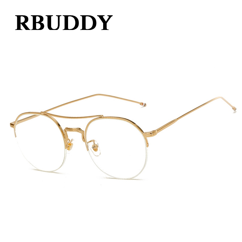 RBUDDY 2017 злато чаши рамки Целосна Rim Обичен Eye Glasses Рамка За Жени Мажи Ретро Оптички Јасно Леќа Eyewear Компјутерски
