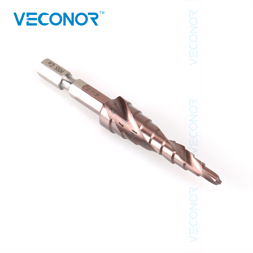 Veconor 4-12mm Чекор Вежба Малку High Speed Челик Материјал Спирала Flute Металугрија Алатка Метал Дупчење Хексадецимален