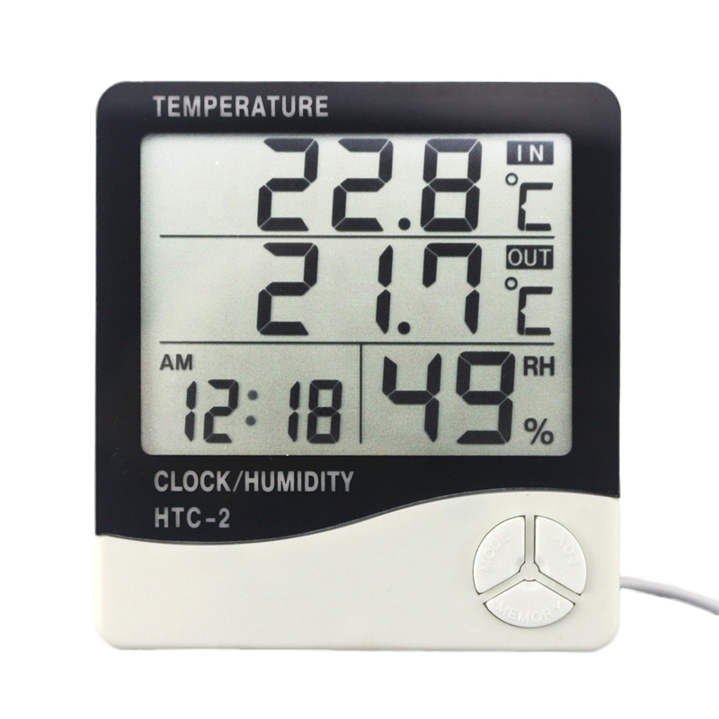 HTC-2 Дигитален Термометар Hygrometer Метеоролошка Станица Температура Влажност Метар Часовникот на Ѕидот Затворен Надворешен Сензор Сонда LCD