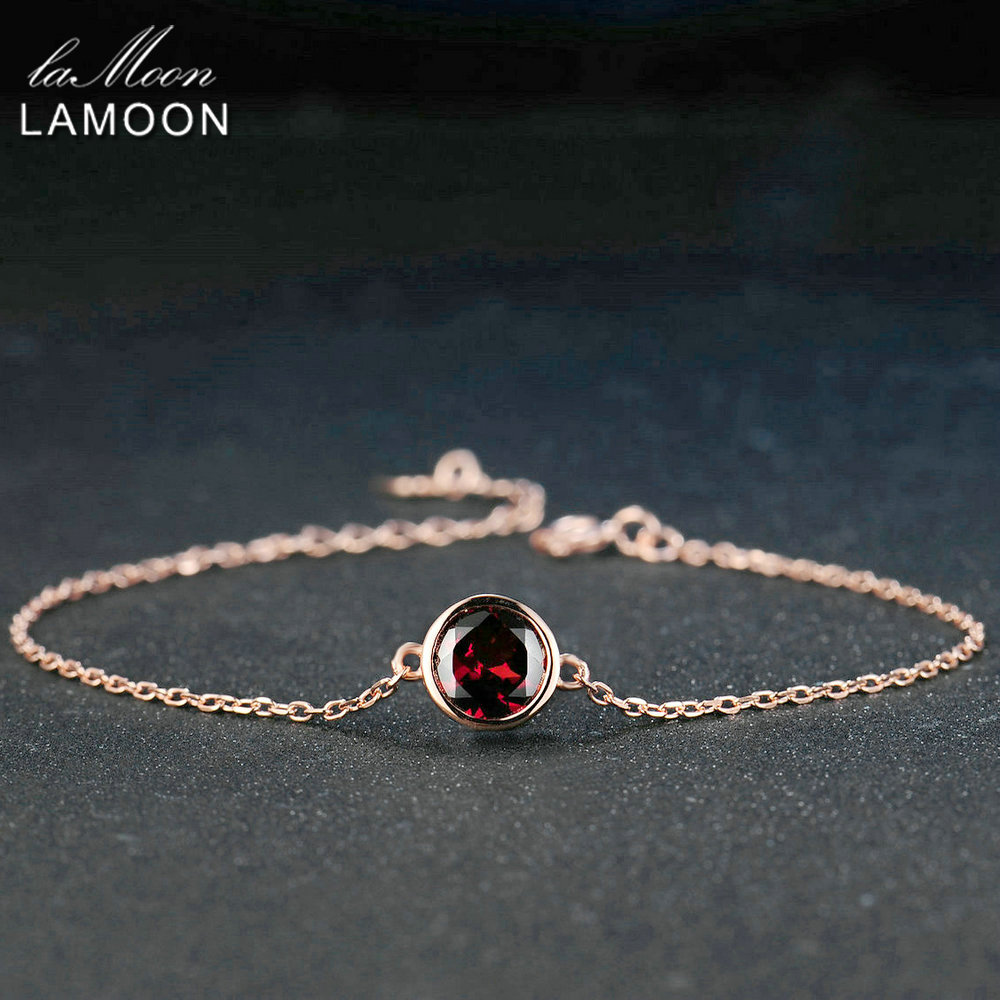 LAMOON 6mm 2.1 кт Природни скапоцен камен Црвено Гранат 925 Фунта Сребрен Накит Синџир Шарм Хривнија S925 LMHI006