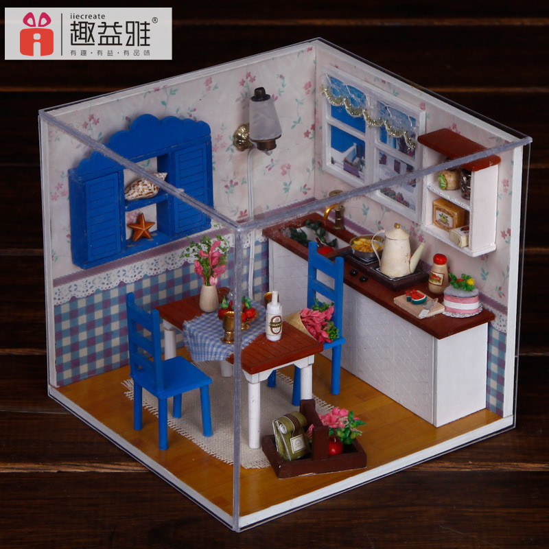 Минијатурни DIY дрвена кукла куќа Кујна Градење Модел FurnitureToy минијатура italia in miniatura Кујна куклена куќа
