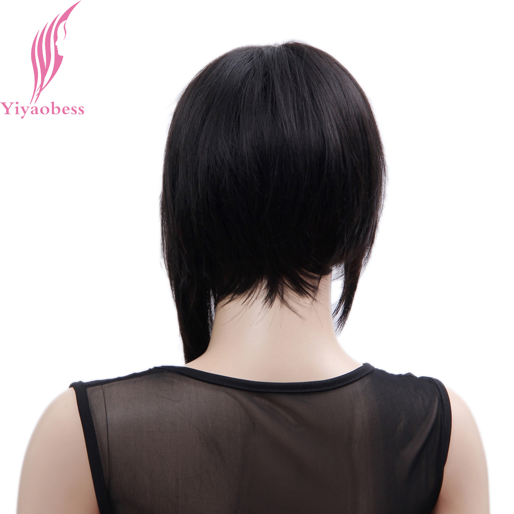 Yiyaobess синтетички влакна директно ријана перика кратка црна перики за жените Јапонски влакна