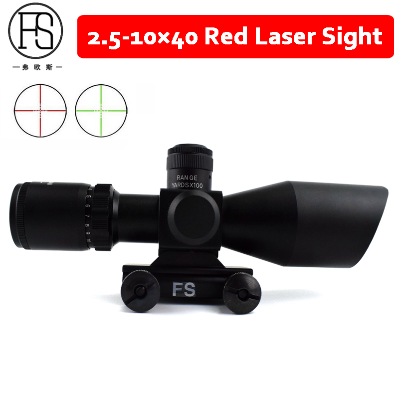 Тактички 2.5-10 x 40 Црвени Ласерски Оптика Поглед на Опфатот Црвена И Зелена Reticle Лов Airsoft Riflescope 11mm Или Железнички 20mm