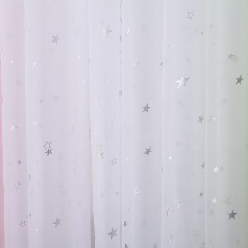 Природата Белата Tulle Sliver Ѕвезда Топол Печат Terylene Чиста Евтини Tulle Прозорецот Третман Панел За Спалната соба