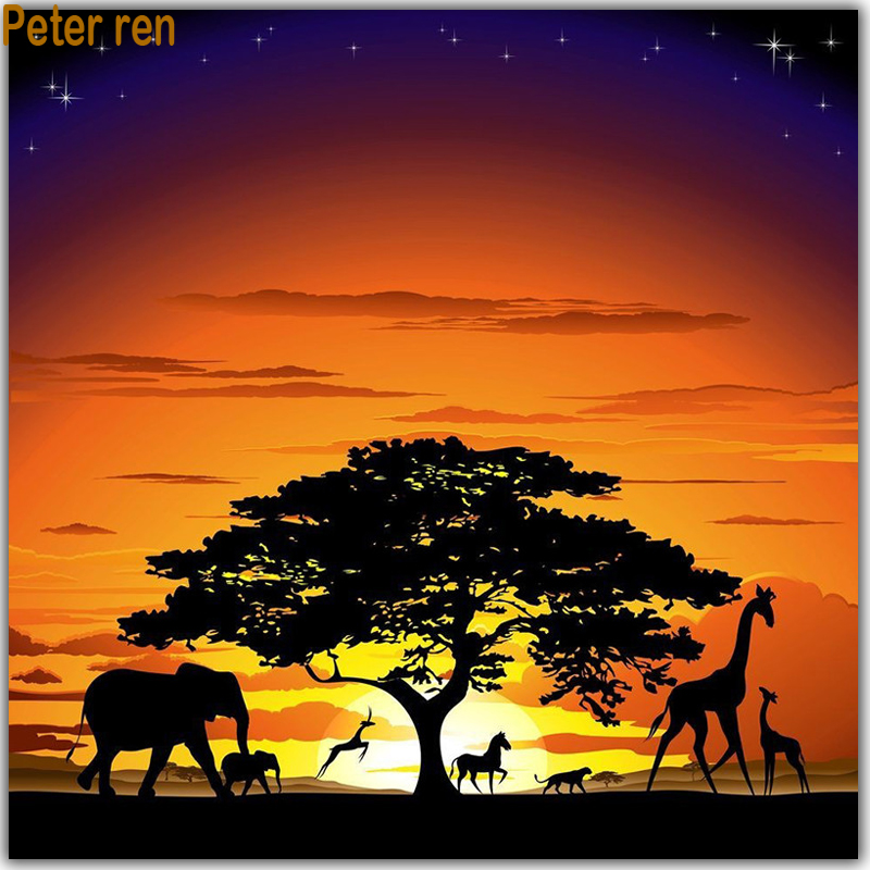 Занаети Целосна Дијамант везови коњ 3d Плоштад мозаик икона Дијамант сликарство елени Декорација слики Зајдисонце борови дрвја Слон