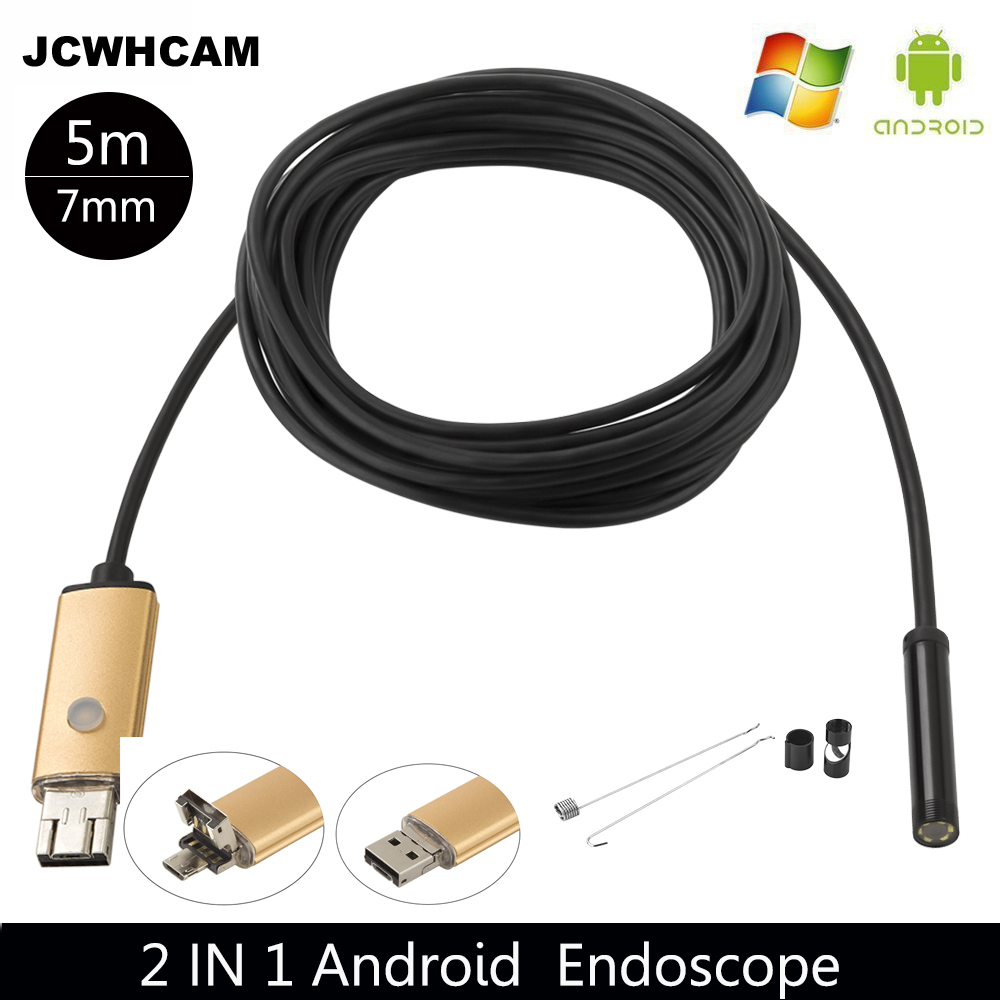 JCWHCAM IP67 Водоотпорен 5M Кабел за Микро USB OTG PC Андроид Endoscope Инспекција Borescope 7mm Објектив за PC Андроид SmartPhone