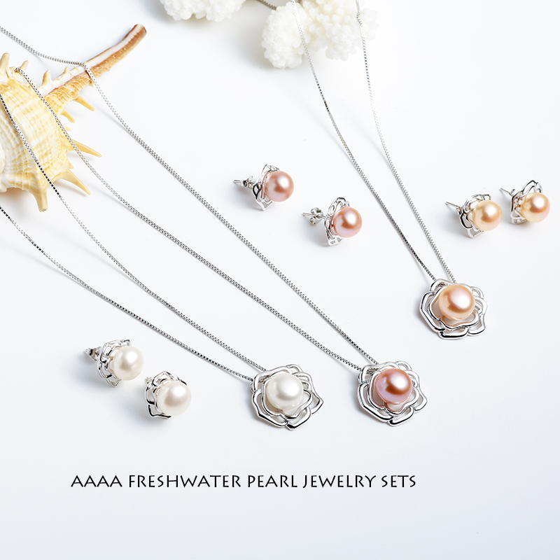 2018 мода биг цвет 925 фунта сребрен накит сетови pendant & ѓердан со s925 синџир за жените бисер накит поставување на продажба