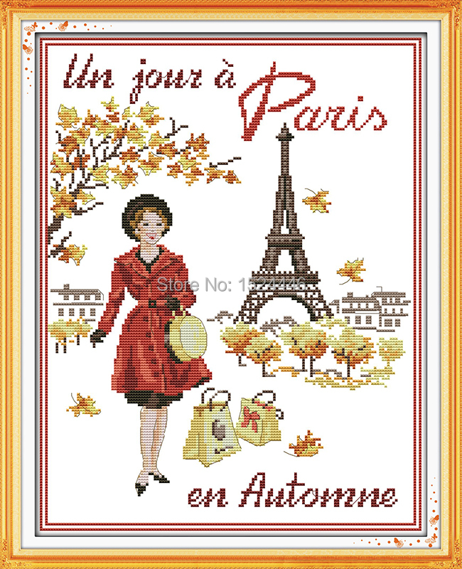 Париз во есен Сценографијата сликарство девојка,Смета печати на платно DMC 14CT 11CT DMS Крстот Бод Везана колекции Везови